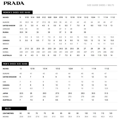 prada women size chart clothing